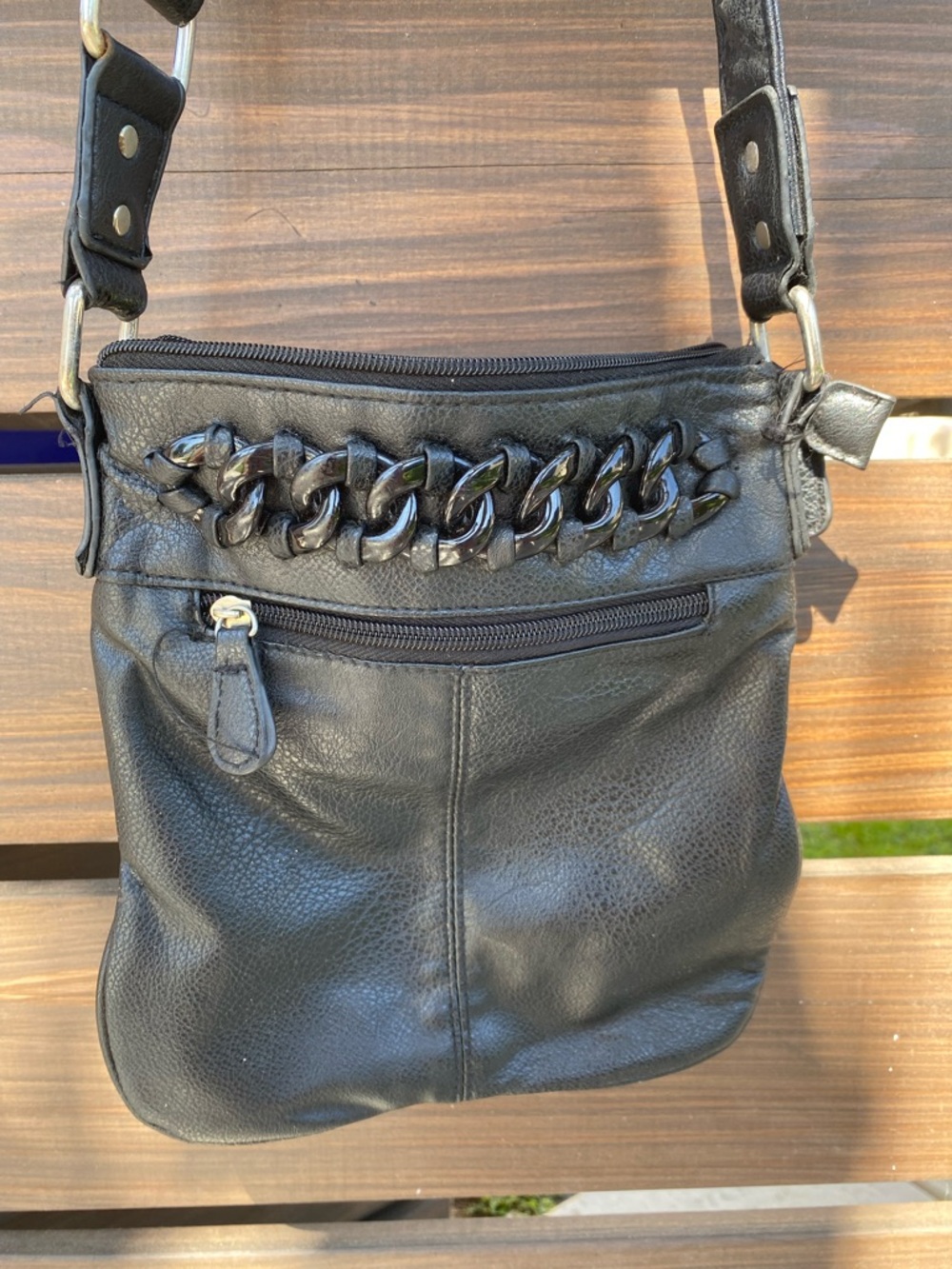Black Women's Crossbody Bag with Chain Accent
